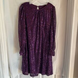 Maia Purple Sequin Midi Dress Womens Size 10 Party Festival Holiday Long Sleeve